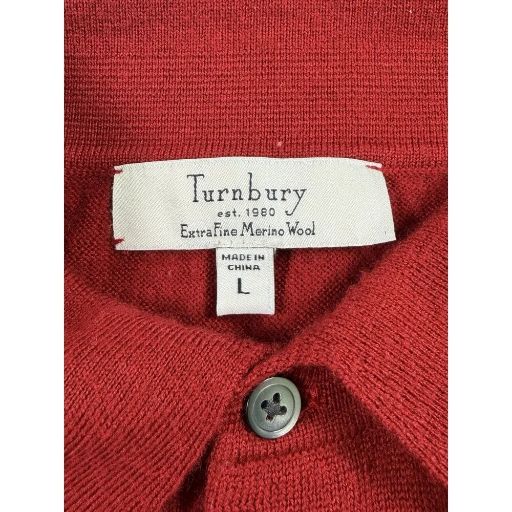 Turnbury Extra Fine Merino Wool Red Sweater Collar Men's Size Large
